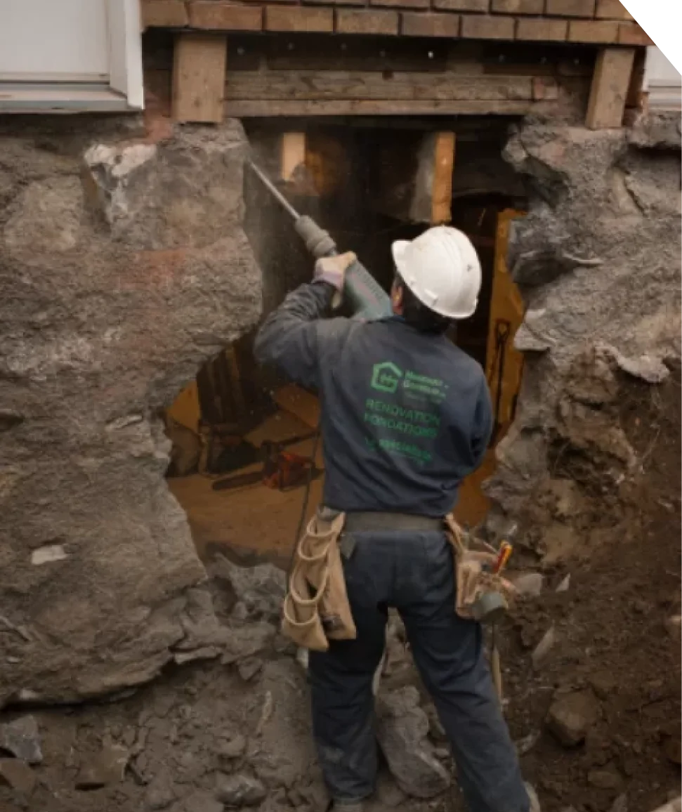 Travailleur dans un sous-sol excavé