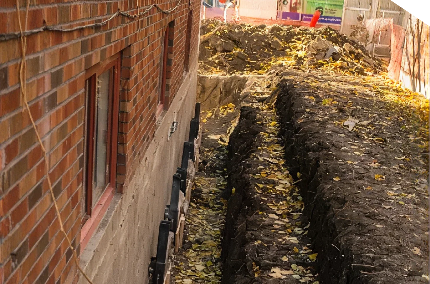 Travaux de pieutage le long d’une fondation